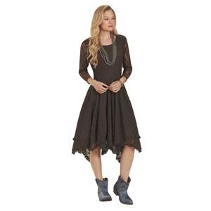 Back in the Saddle Heirloom Lace Lined Dress Brown M Boho Cowgirl Whimsigoth EUC